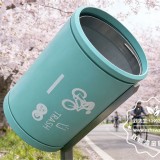 骑行绿道圆柱形喷塑不锈钢垃圾桶定制