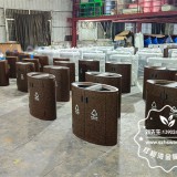 商业空间新选择转木纹椭圆形两分类不锈钢垃圾桶