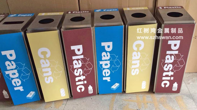 四分类不锈钢垃圾桶净化深圳外国语学校环境