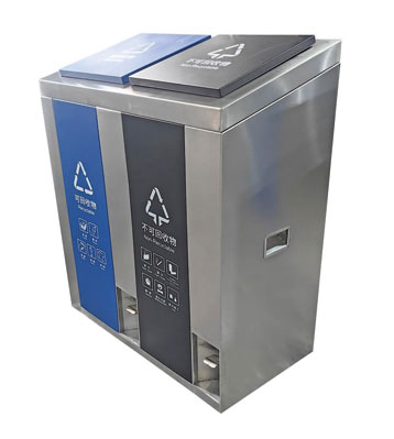 户外脚踏式两连体不锈钢分类垃圾桶