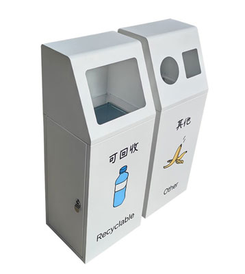 室内三色丝网印刷不锈钢分类垃圾桶