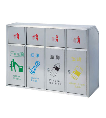 不锈钢四分类方形垃圾桶